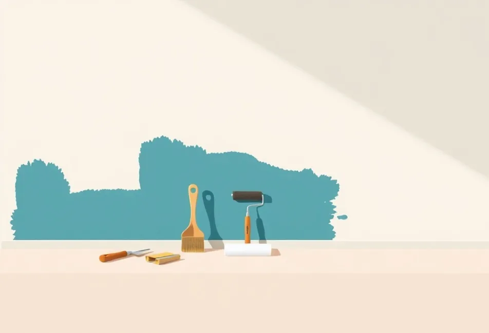 Outils de peinture disposés dans l'ordre des étapes du chantier