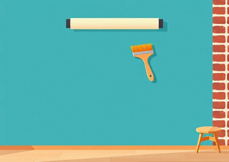 Pose de papier peint, rouleau et brosse à maroufler